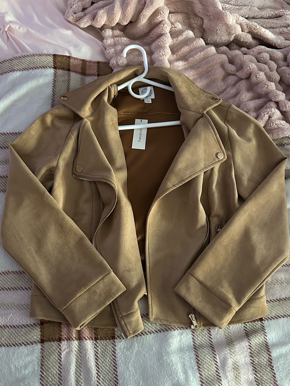 Francesca's Collections Tan Faux Suede Moto Jacket